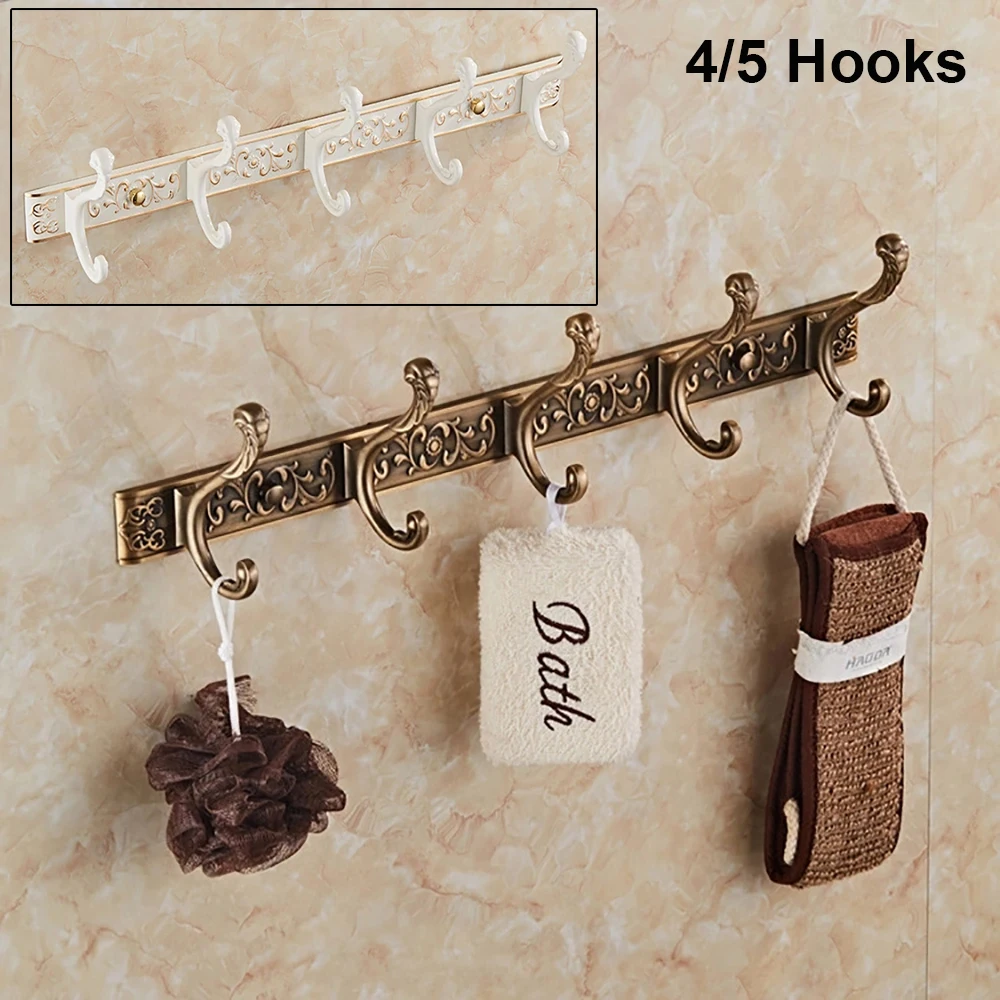 Robe Hooks Luxury Bathroom Wall Carving Antique Robe Hooks 5 Row Hook Coat Hanger Door Hooks For