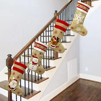 

Christmas Decorations Santa Snowman Elk Stocking Xmas Flax Stocking pendant Noel socks Gift Bag Merry Christmas