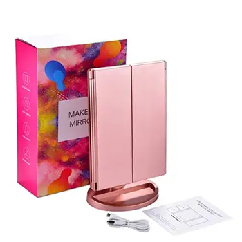 

Led Makeup Lamp With Light Three-Sided Makeup Mirror Beauty Mirror Fill Lens Rose Gold Led Folding Mirror