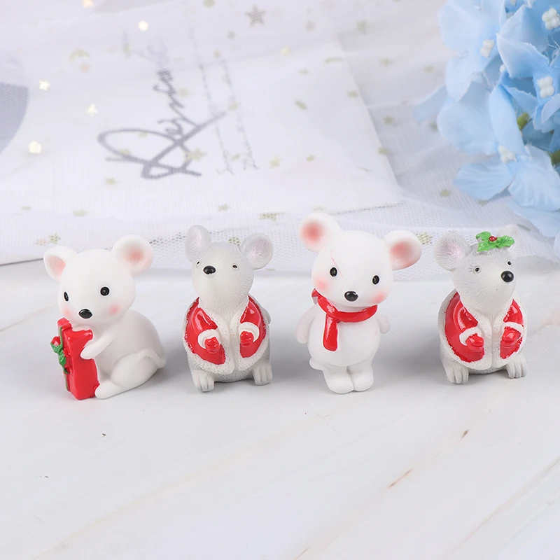 1PCS Cute New Year Christmas Snow Rat Little Mouse Gift Children Toy Decoration Small Statue Figurine Ornament Miniatures