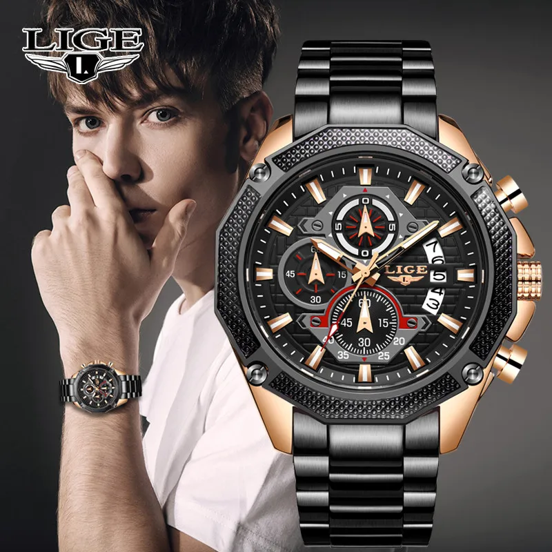 

LIGE Men Big dial Watches Mens Fashion Sport Watch Top Brand Luxury Waterproof Clock Male Quartz Wristwatch Relogio Masculino