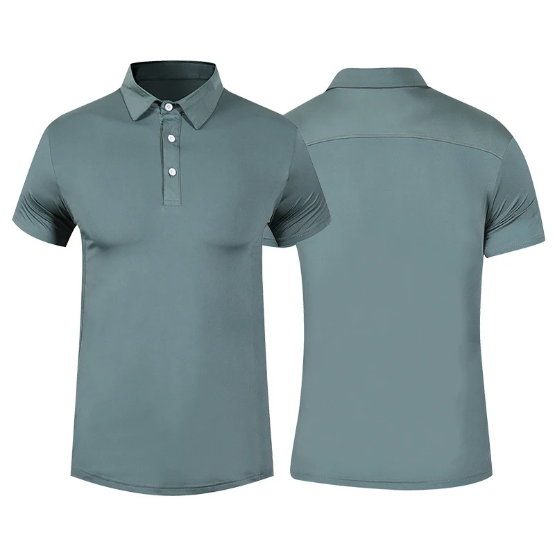Summer Breathable Turn Down Collar Running Shirts Men Quick Dry Gym Fitness T-shirt Short Sleeve Sportswear Tee Tops Customized 2