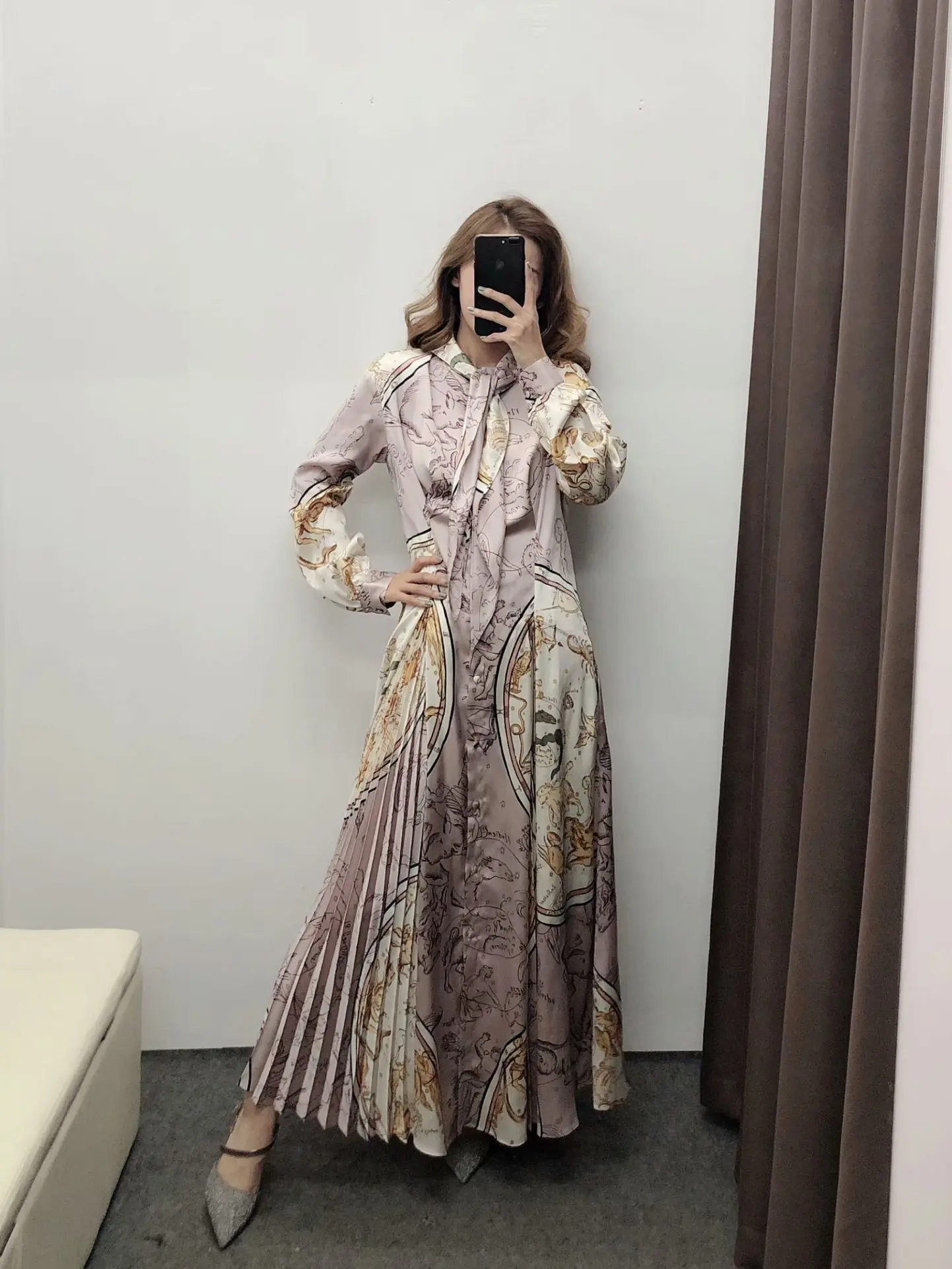 Новинка осени 2019 женское модное платье с длинным рукавом и бантом бабочкой