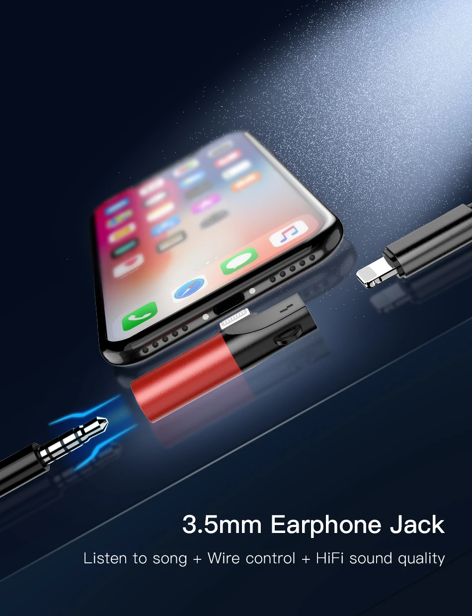 !ACCEZZ Charging Adapter For iPhone Lighting 7 8 Plus X XS  2 In 1 3.5mm Jack Earphone AUX Charger Listening Converter Connector (5)
