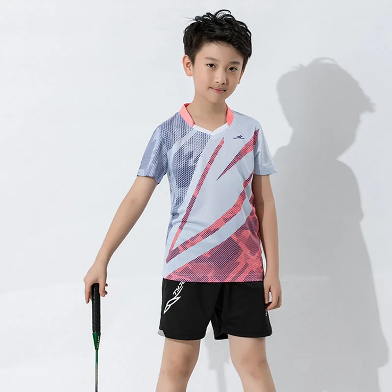 Conjuntos de Badminton Terno de Tênis Camisa de Badminton Tênis de Mesa Novos Meninos Frescos Secagem Rápida Crianças T-shirts Cinza 2xs-3xl 2020 Mod. 344207