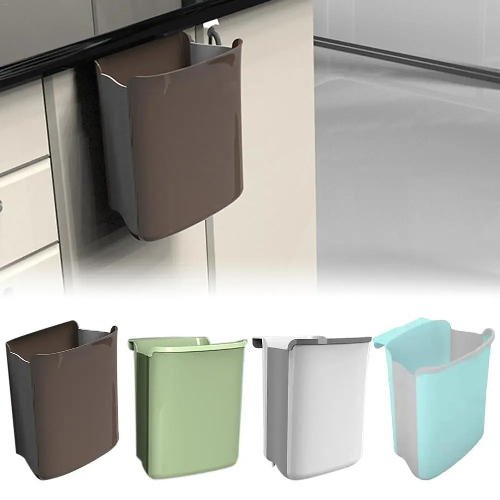 Kitchen Cabinet Door Hanging Trash Garbage Bin Can Folding Waste Bins Kitchen Hanging Collapsible Dry Wet Separation Trash Can #