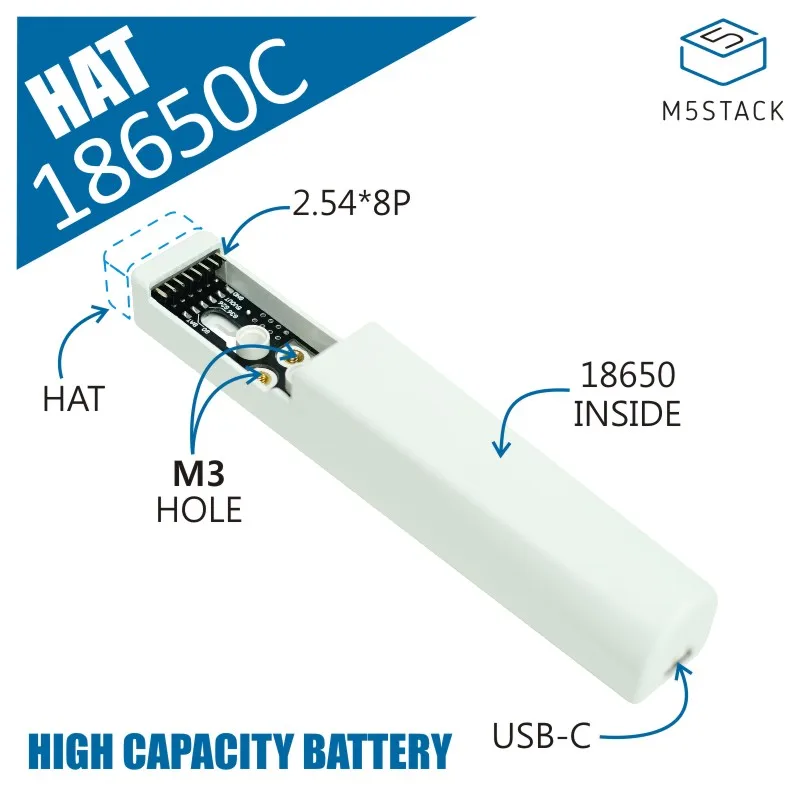 M5Stack Official 18650C HAT Rechargeable Battery Base Designed for M5SticKC 18650 Large Capacity Rechargeable Lithium Battery afbeelding