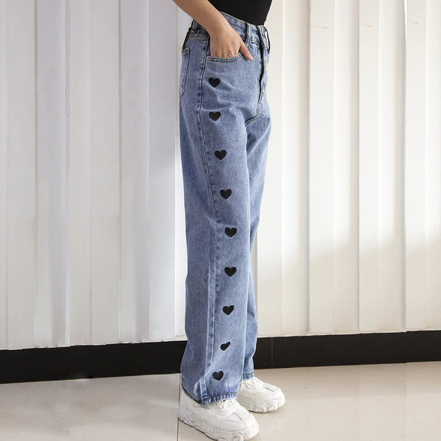 High waist heart print jeans Clearance