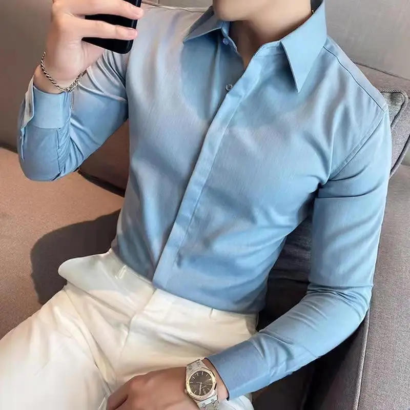 

Лидер продаж, мужская рубашка, новый дизайн, скрытые пуговицы, модное деловое повседневное официальное платье, Мужская однотонная одежда