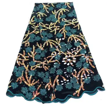 

African Velvet Lace Fabric with 3d Sequins French Lace fabric High Quality Sequins Lace Fabric for African Bridal Lace Dress