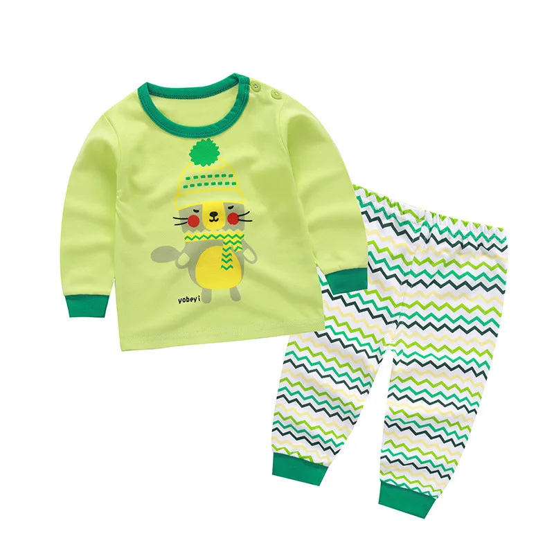 Комплект хлопковой одежды для маленьких мальчиков; детский хлопковый спортивный костюм для девочек; осенне-зимняя одежда; комплекты одежды для детей с длинными рукавами - Цвет: Зеленый