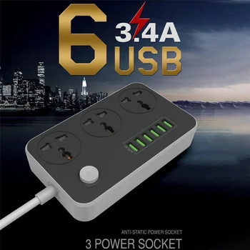 

Power Strips Socket Universal Charging Ports With USB Ports Household Charger Smart Extension Cord 10A Surge Protection