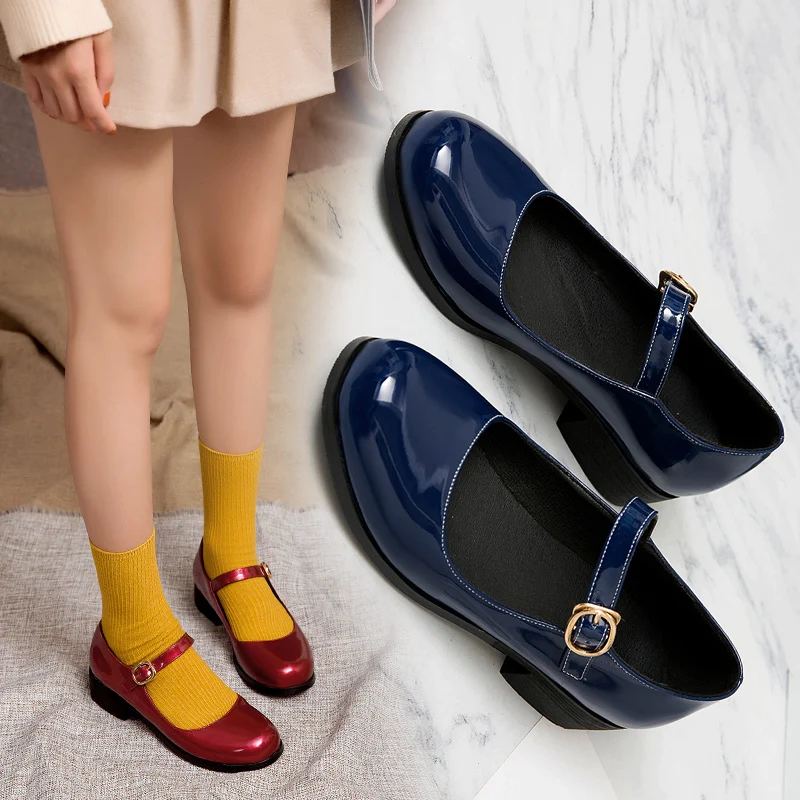 

Chunky Heels Mary Jane Shoes for Women Platform Low Heels Pumps School Student Uniform Buckle Strap 2020 Spring Ladies Shoes
