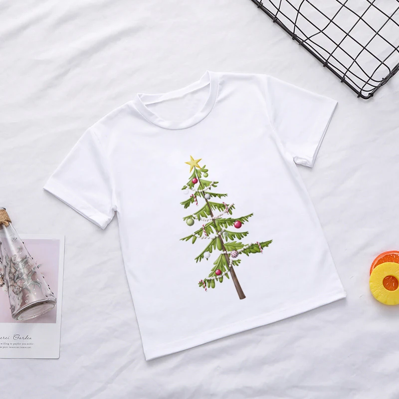 НОВАЯ РОЖДЕСТВЕНСКАЯ рубашка милые детские футболки для мальчиков с изображением дерева и звезды модная футболка для девочек футболка для отдыха с круглым вырезом в стиле Харадзюку - Цвет: 621
