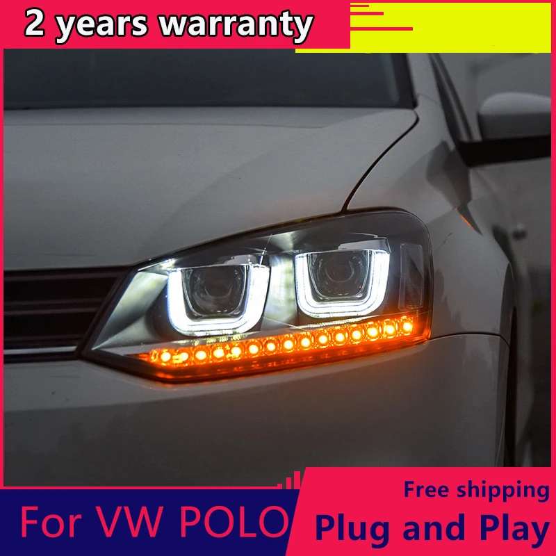 For VW Polo Headlight 2011 2018 For Polo LED Headlight Cruiser drl headlight Lens Double Beam H7