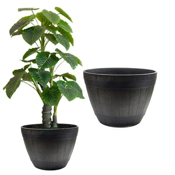 

1PCS Large Tree Basin Imitation Extra Rattan Wooden Resin Garden Bonsai Outdoor Floor Flower Barrel Pot