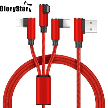 

1.5m 3 In 1 Usb Cables 3.1 Curved 90 L Nylon Fast Sync Charging Cable for Apple IPhone 5 6 7 8 Plus Type C for Samsung S9