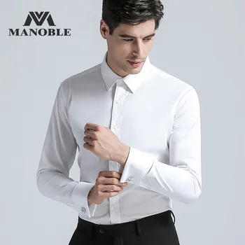 

Men's Dress Shirt 2019 Brands New Fashion Regular Fit Cufflink Shirts Business Long Sleeve Business Suits Shirts Solid Color