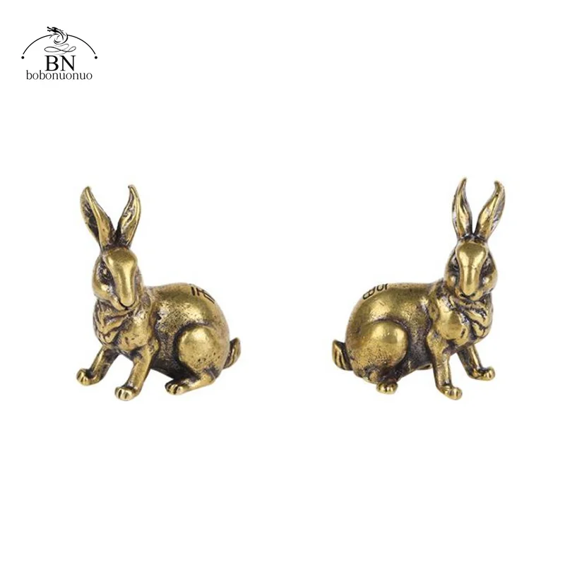 Room Decor Statues Antique Copper Zodiac Cute Rabbit Statue Ornaments 1 Pair Vintage Solid Brass Animal Miniature Figurine Tea Pet Desk Decoration tea pet ornaments room decor statues