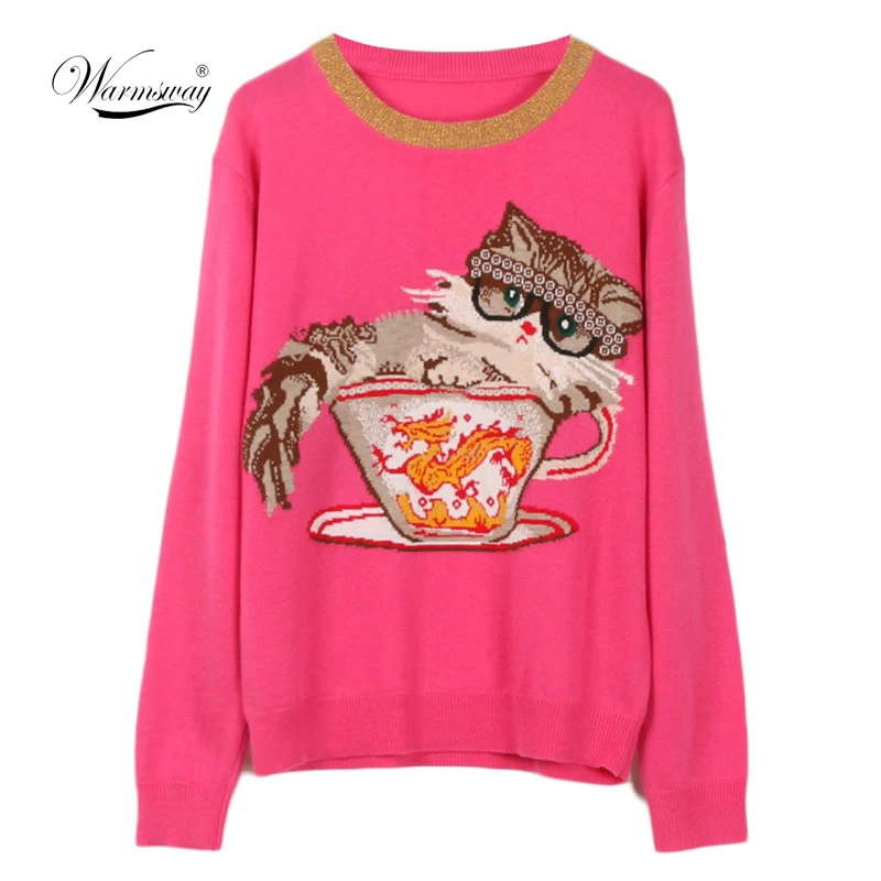 Wholesale Runway Design Knitted Pullover Fashion Long Sleeve Cat Dragon Jacquard Winter Women Sweater Jumper sueter mujer  C-298
