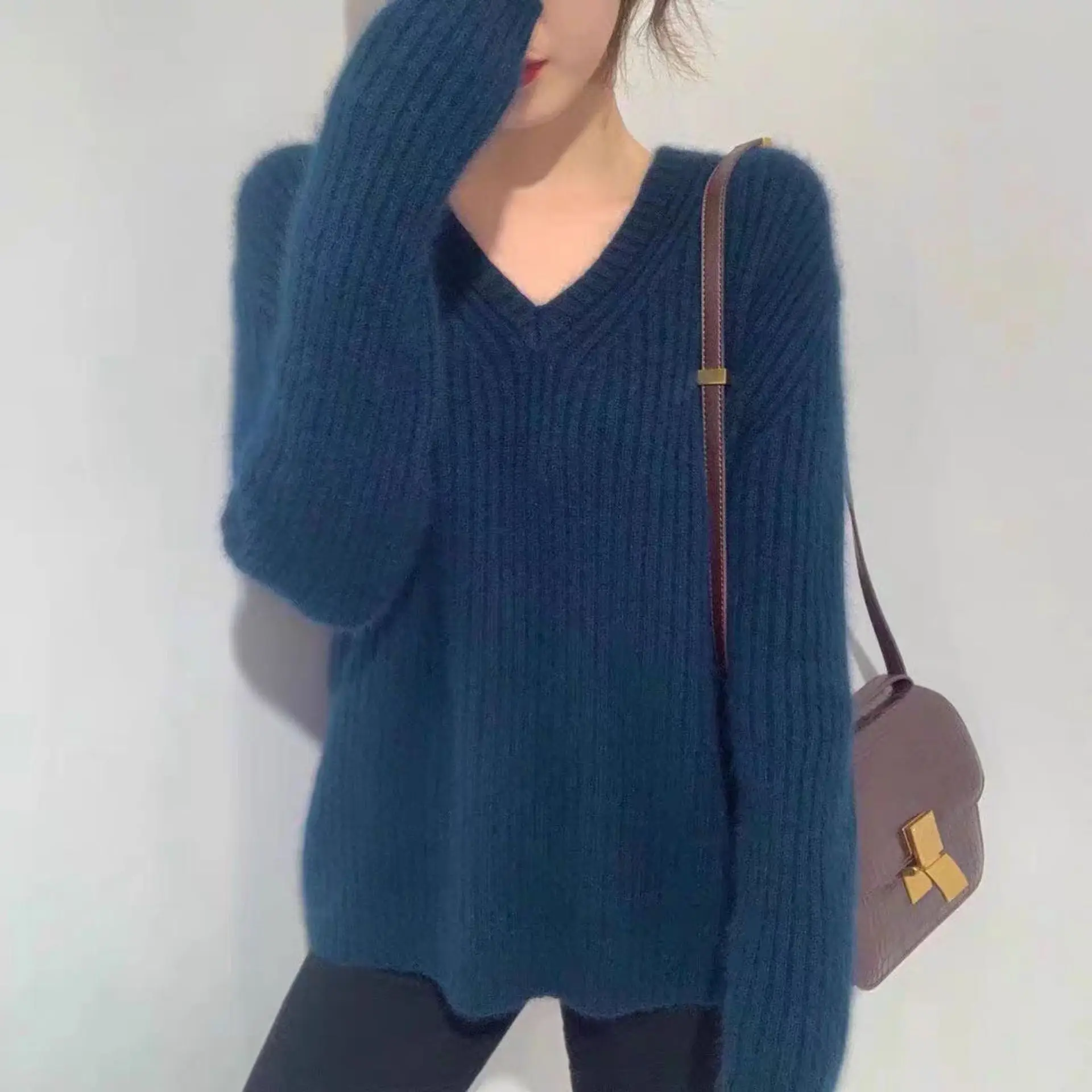 

Sweater Women's V-neck Thickened Warmth 2020 Autumn And Winter Korean Loose Casual Pullover Style Pullover Bottoming Shirt