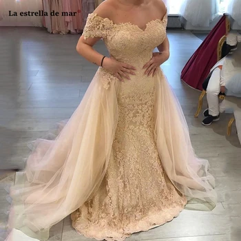 

abiye gece elbisesi Lace Sexy V Neck Off Shoulder Removable Champagne Silver Blue Pink Mermaid Evening Dresses Long Prom gown