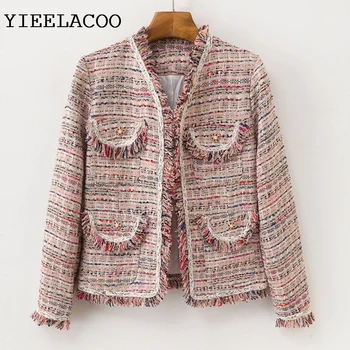 

Red Striped Tweed Jacket Spring/Autumn Women's Coat National Burrs and a Formula