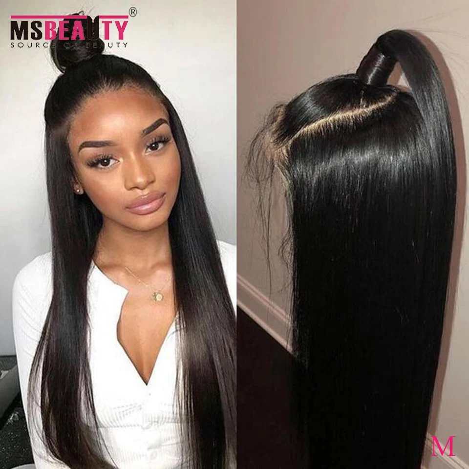 

150% Straight Lace Front Human Hair Wigs 13X4 Indian Wig With Baby Hair Pre Plucked Msbeauty Remy Hair Lace Wig Middle Ratio