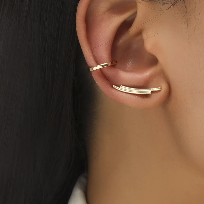 2021 New Ear Clip Bohemian Gold Color Ear Cuffs Zircon Leaf Clip Earrings For Women Climbers Stud Earring Fashion Accessories 