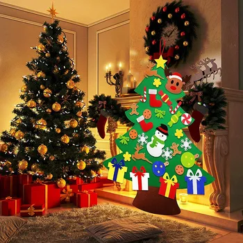 

DIY Felt Christmas Tree with 31Pcs Ornaments 3.2Ft Family 3D Fake Xmas Tree for Kids Toddlers Home Door Window Wall Christmas De