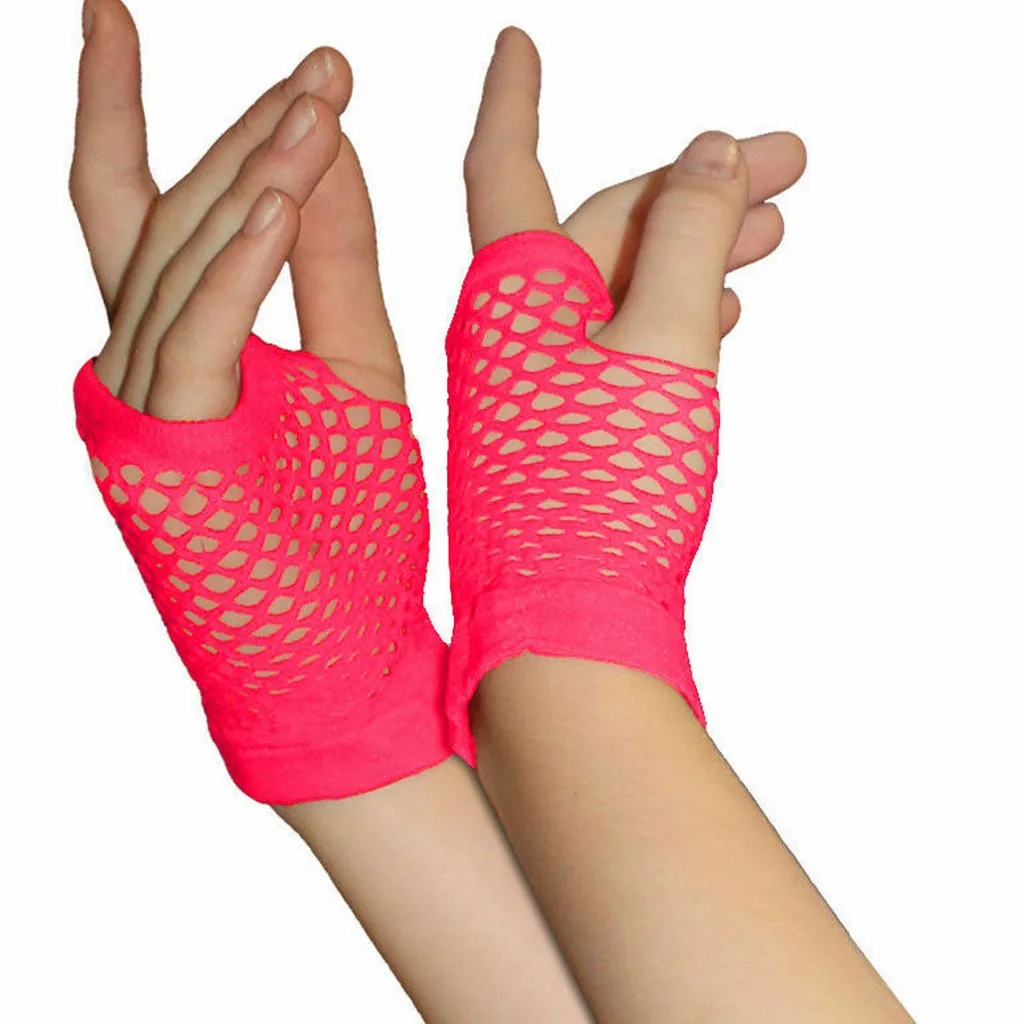 Summer Ladies Girls Candy Color Short Mesh 80s Style Fishnet Gloves Night  Party Mittenshalf Finger Sexy Hollow Out Mesh Gloves 3