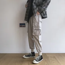 Осенние мужские комбинезоны, модные однотонные повседневные рабочие брюки с несколькими карманами, Мужская Уличная одежда, свободные спортивные штаны для бега в стиле хип-хоп