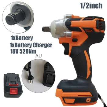 

18V 1/2in 520Nm Torque Brushless Cordless Electric Impact Wrench Driver+Battery UK/US/EU/AU Rechargeable For DIY Home