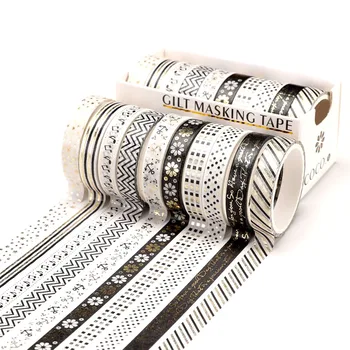 

10 pcs/Pack White Black Dots Bronzing Washi tape Set DIY Decoration Sticker Scrapbooking Diary Adhesive Masking Tape stationery