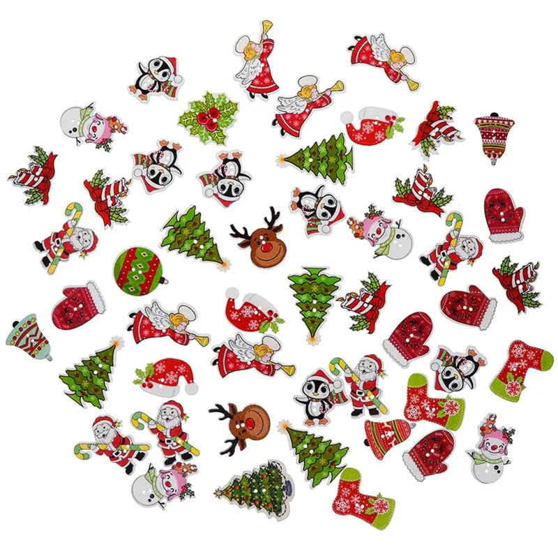 TTLIFE 50 шт./компл. деревянная пуговица рождественские милые снеговика и оленя; с принтом «Санта» Mix-карты изготовление Скрапбукинг поделки, разные Цвет