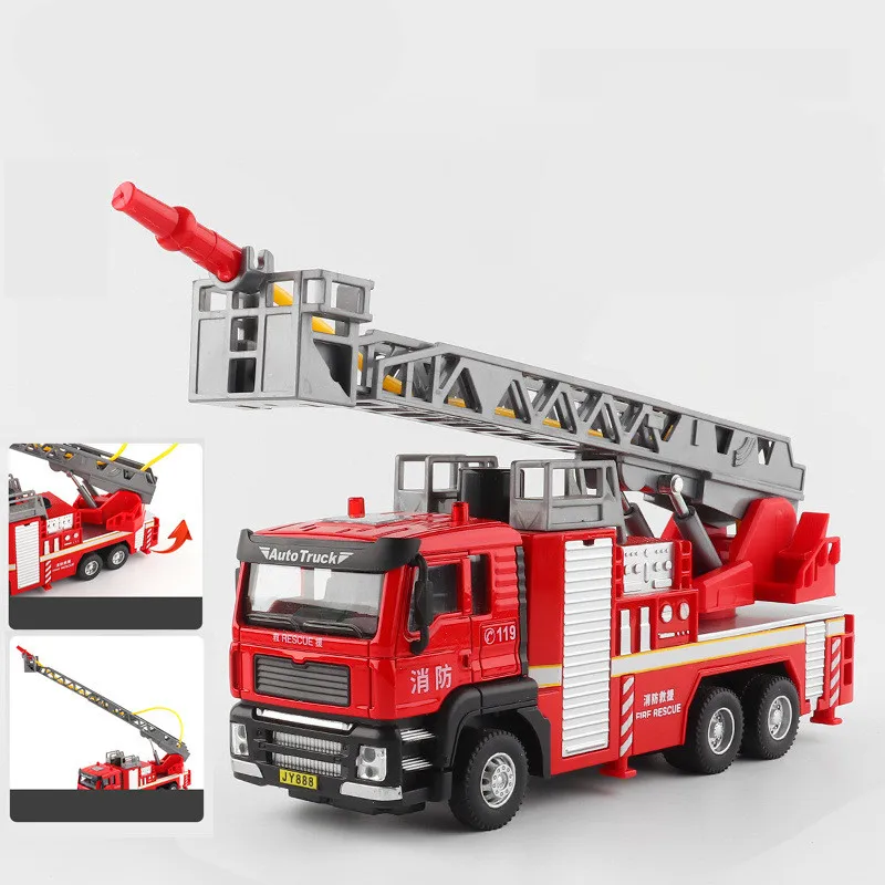 Hot sale 1:50 alloy pull back fire truck engineering truck model,ladder fire truck,mixer truck toy,free shipping 8