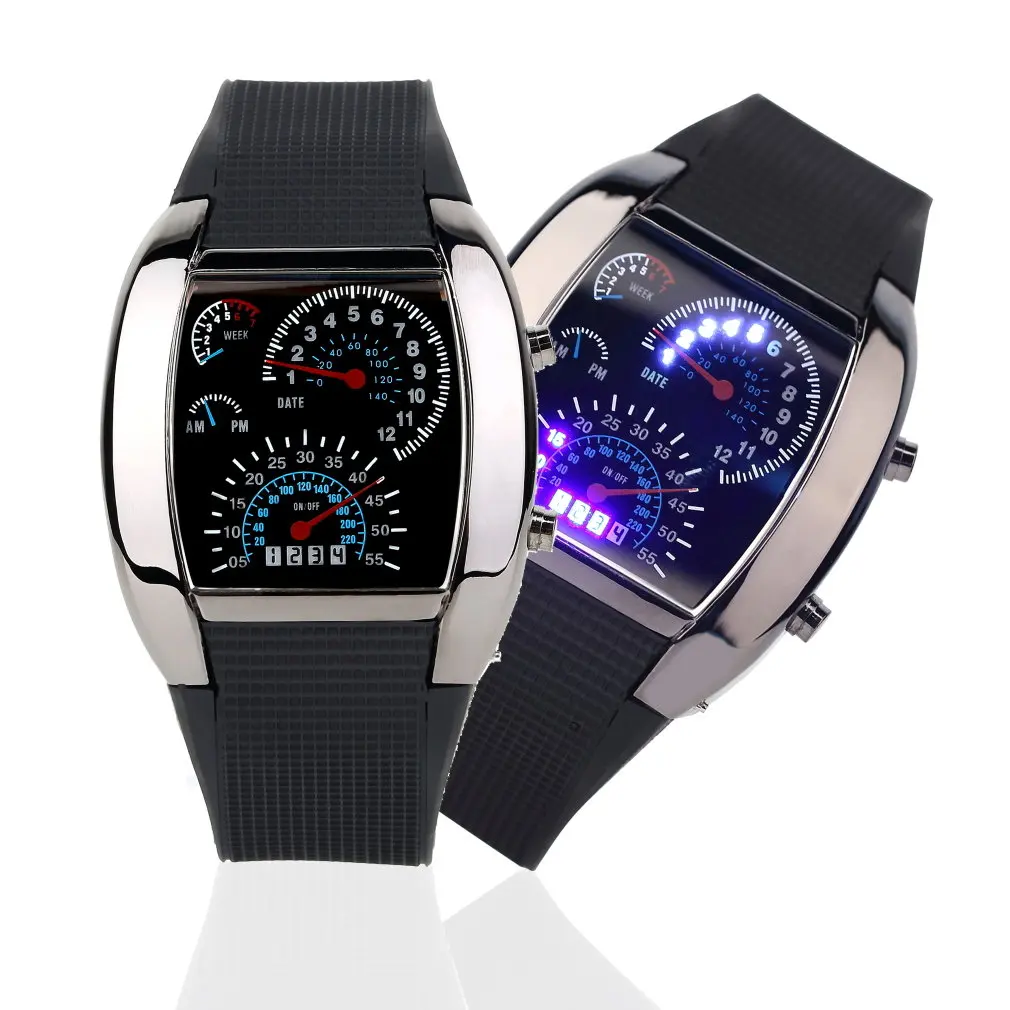 Unisex Car Speed Meter Dial LED Wrist Watch Flash LED Sports RPM Blue White Men Gift 3