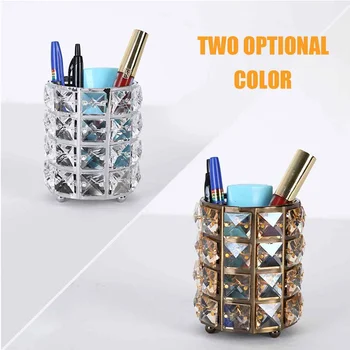 

Fashion Gold Silver Crystal Makeup Brush Storage Bucket Women Cosmetic Storage Box Pen Holder Vase Comb Container