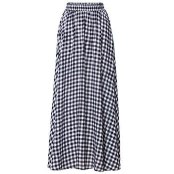 

Retro Plaid Long Skirts 2020 New Spring Elegant Pleated Skirt Female Fashion Printing High Waist A Word Beach Skirt Saias Faldas