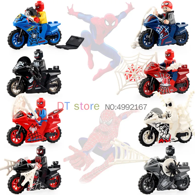 

80pcs/lot Super Heroers Spider Man Movie Series Spiderman with Motorcycle Action Figures Building Blocks Children Toys SY1394