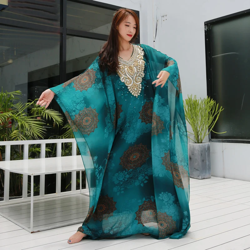 

Women Belly Dance Clothes Kaftan Dress Chiffon Tie-dyed Pattern khaleegy dress abaya kaftan jalabiya Dress