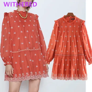 

Dave&Di bohemian england indie folk vintage floral embroidery hollow out party mini dress vestidos de fiesta de noche vestidos