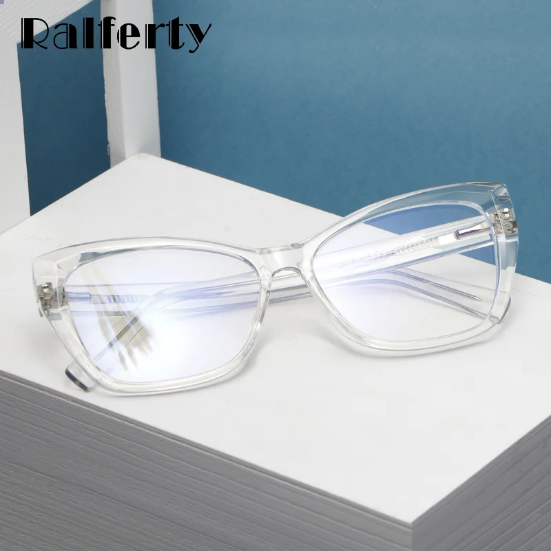 

Ralferty Quality TR90 Women's Glasses Frame Cat Eye Transparent Computer Blue Light Glasses With Spring Female Grade No Diopter