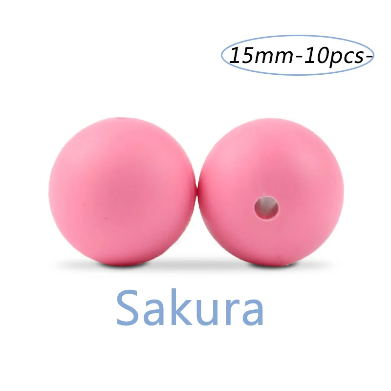 sakura LOFCA 10 шт./лот, силиконовые бусины, 15 мм, свободные бусины, Детские Прорезыватели, игрушка без бисфенола, пищевого класса, DIY, жевательные ювелирные подвески, изготовление - Цвет: sakura