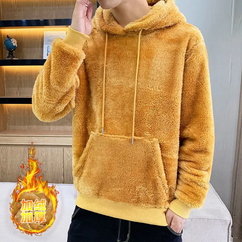 

Winter plus velvet thick warm loose large size hooded jacket men's double-sided fleece sweater youth hooded jacket