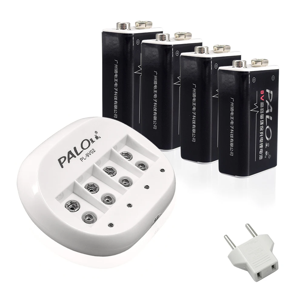 Palo 4 Slot 9V Carica Batterie Al Litio Per 9V 6F22 Batteria Ricaricabile Li-Ion + 4Pcs 600Mah Ricaricabile 9V Li-Ion Batteria