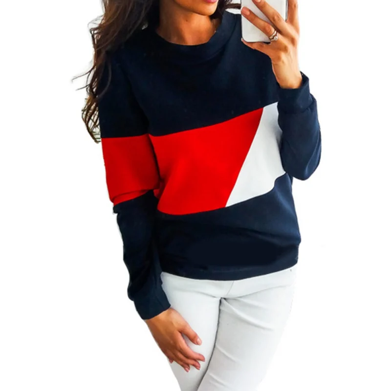 

2019 Fashion Round Neck Colorblock Sweatshirt Womens Casual Loose Long Sleeve Pullovers Tops For Women Autumn Sweatshirts
