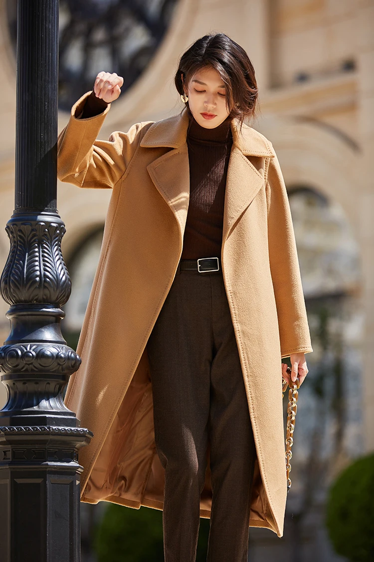 IRINAY911 осень зима Новая коллекция простое классическое длинное шерстяное Женское пальто с поясом