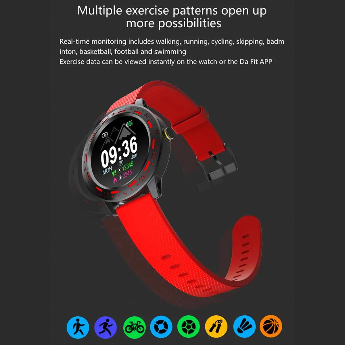 KINCO 1.3'' Color Screen Smart Bracelet Sports Watch bluetooth Phone Alarm Waterproof Heart Rate Monitor Fitness Tracker Band