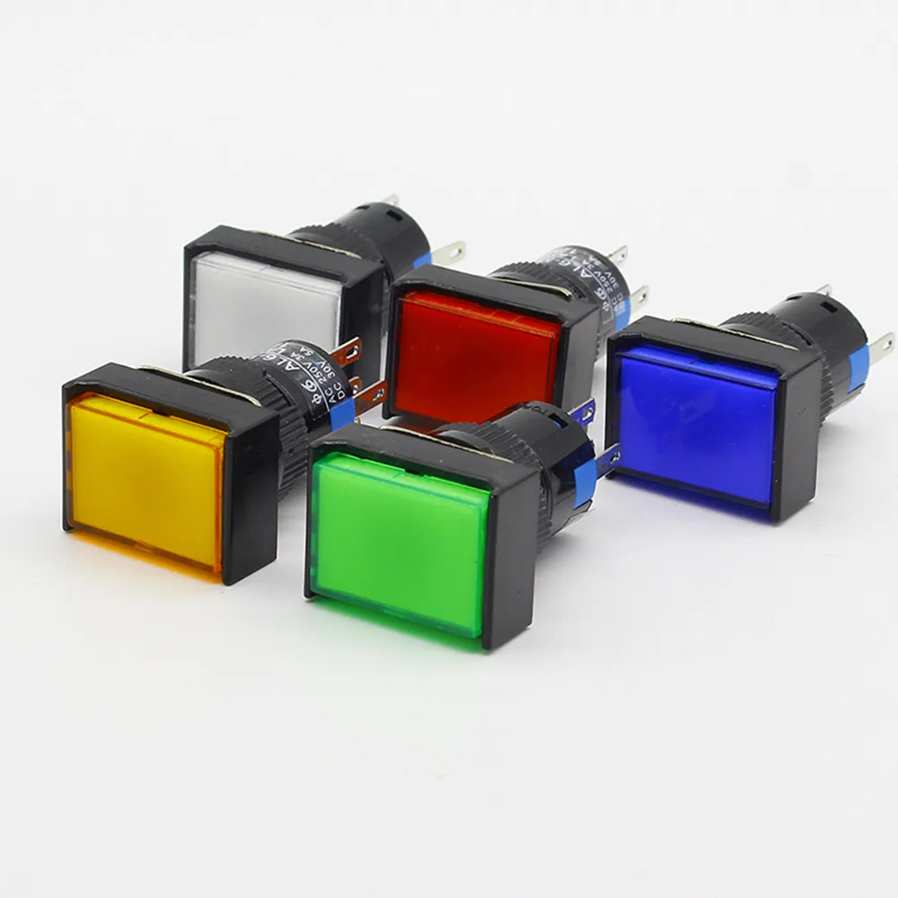 16mm Rectangle Momentary push button switch lamp 5pins 12Vswitch lamplamp switchpush button